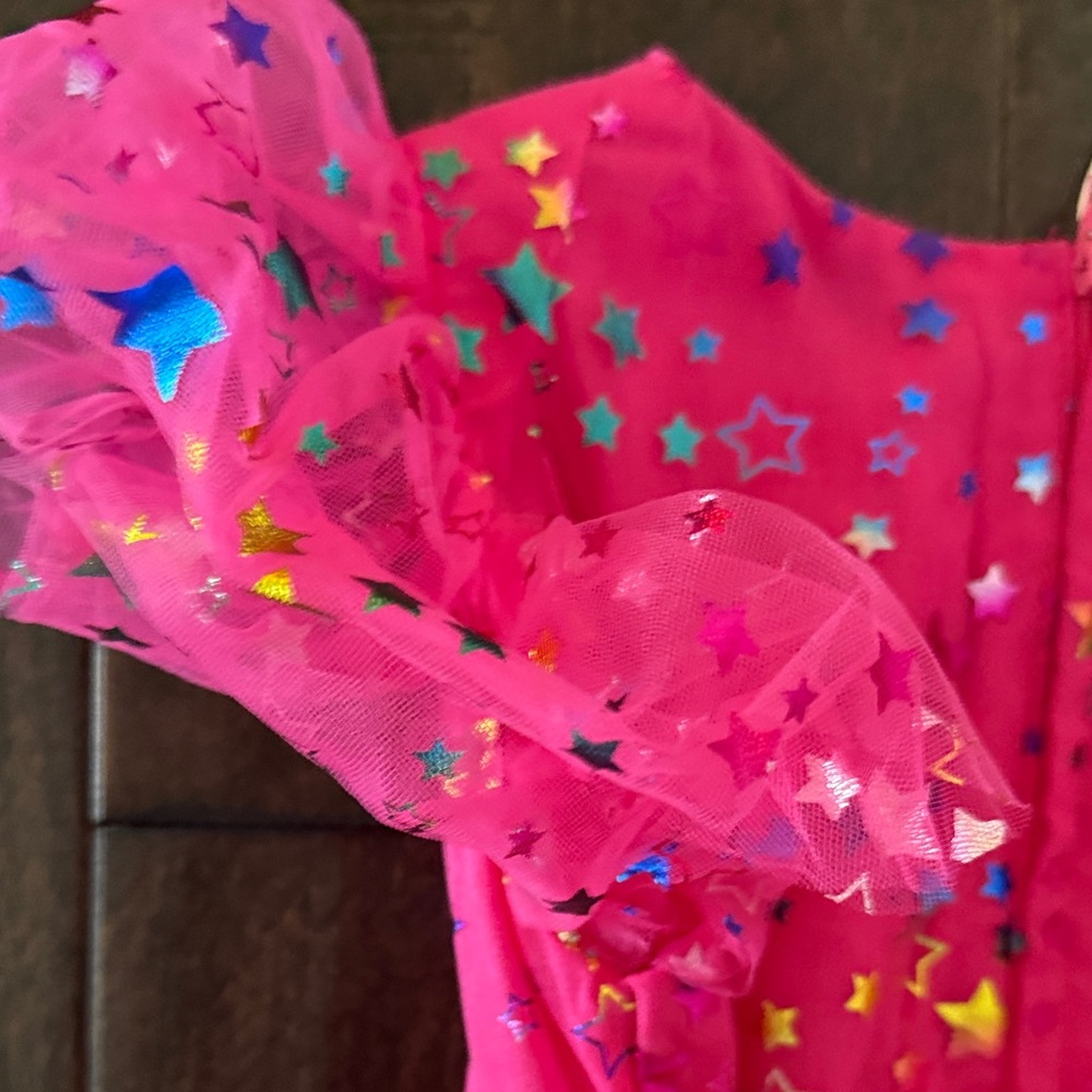 NWT Imekis Girls' Bright Pink Star Tulle Party Dress - Picture 11 of 12